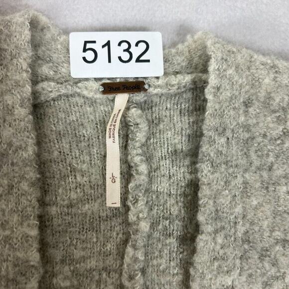 Free People Sweater Cardigan Women L Gray Phantom Open Front Grandpa Mohair Wool - Picture 5 of 7